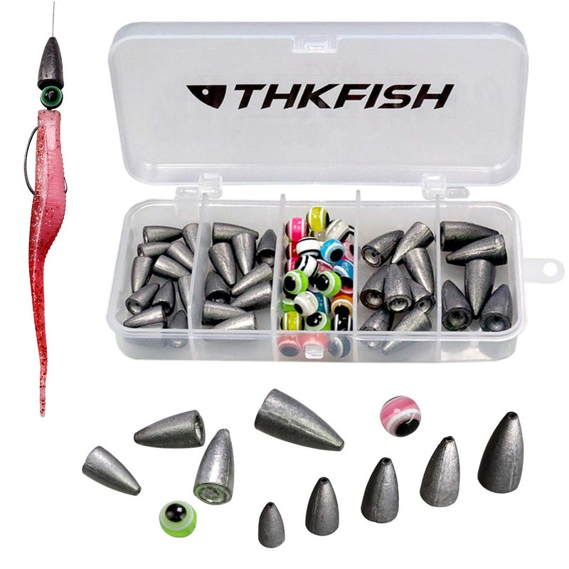 THKFISH Fishing Weights Sinkers Fishing Beads Bullet Sinkers Carolina Rig Texas Rig Kit Fishing Accessories Kit 64pcs - Image 1